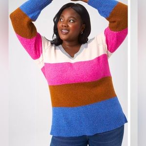 NEW! Lane Bryant V- neck pull-over sweater tunic! Striped print! Sz: 18/20